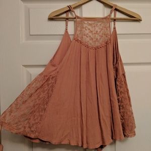 Flowy tank top with floral lace accents